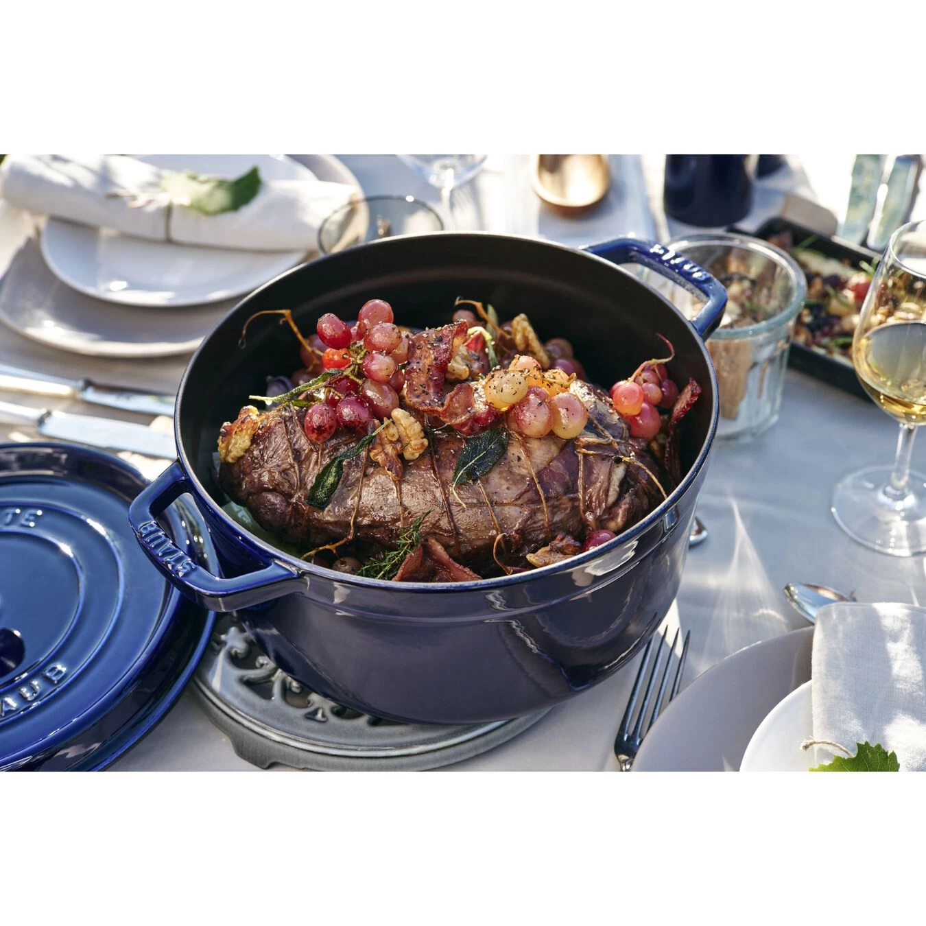 Staub Cocotte 26 Cm, Rund, Mørk-Blå, Støbejern - Billede 5