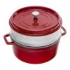 Staub Cocotte Med Dampindsats 26 Cm, Rund, Kirsebærrød, Støbejern