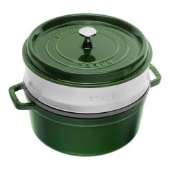 Staub Cocotte Med Dampindsats 26 Cm, Rund, Basilikum-Grøn, Støbejern