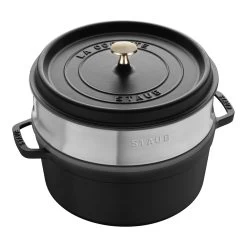 Staub Cocotte Med Dampindsats 26 Cm, Rund, Sort, Støbejern